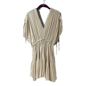 Mustard Seed Ivory Pleated V-Neck Dress Flowy Lined